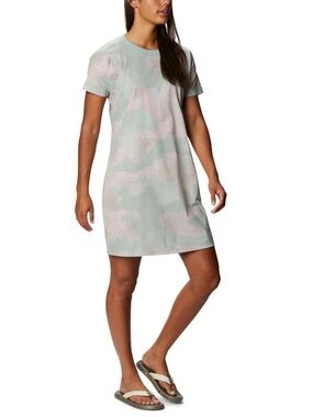 Columbia green camo print casual shirt dress (XL)